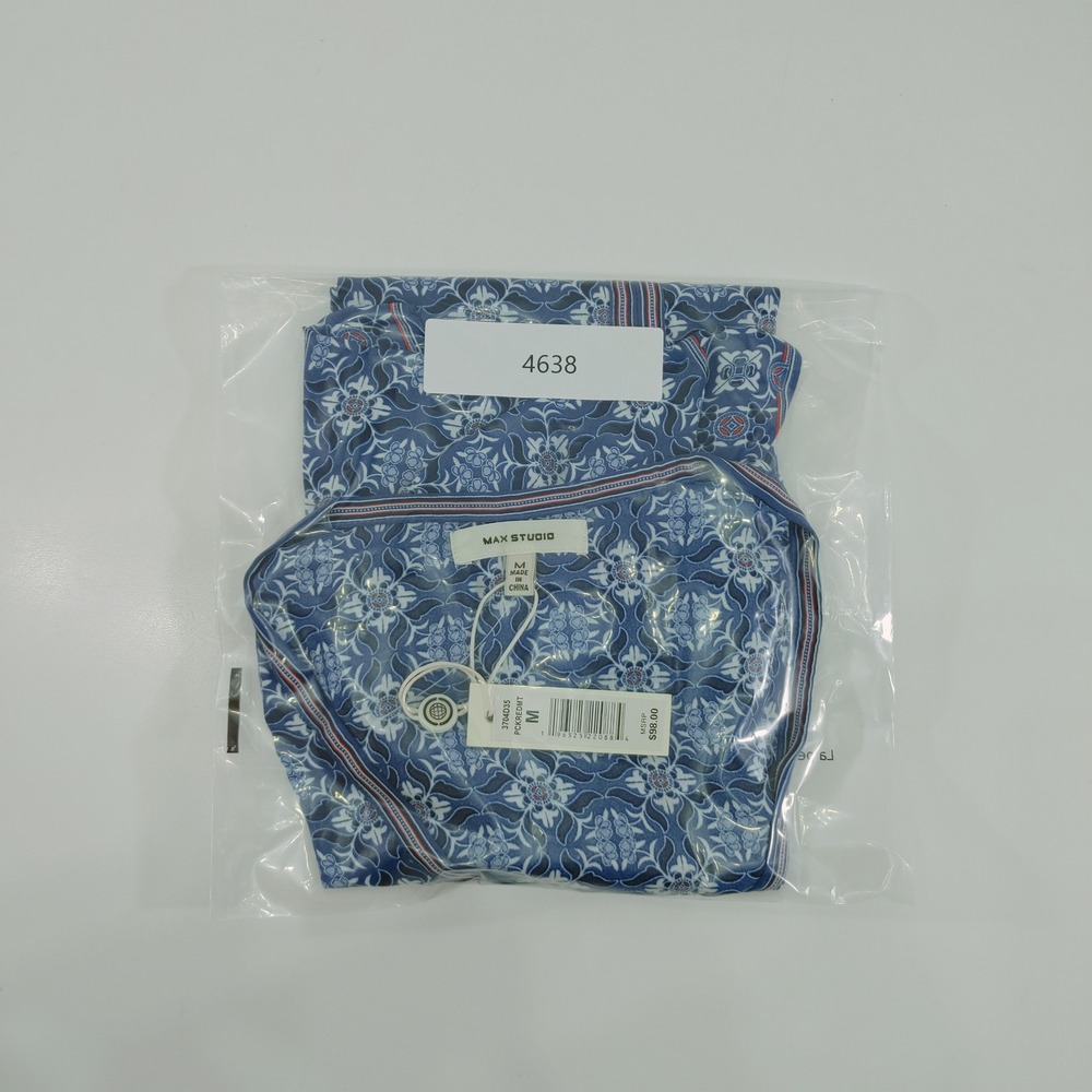 Max Studio Blouse Tie Front Blue‎ Patterned Ruffle Sleeve Size M Pull Over - Picture 9 of 9